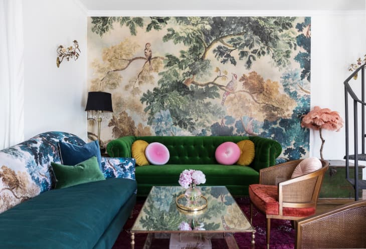 Tapestry online behind couch